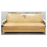 Ranch oak western motif sofa with cow hide style