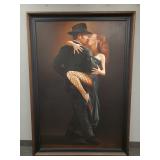 Lg signed oil on canvas man & woman dancing-