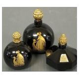 3 Deco black glass perfume bottles: