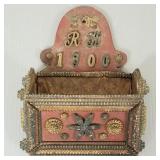 Unique antique tramp art wall hanger- dated 1900