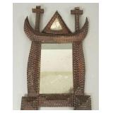Antique tramp art frame- cross design w/ mirror &
