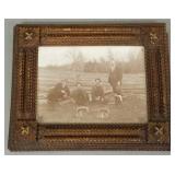 Antique tramp art picture frame w/ photo- fishers