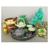 Gp asst. Asian items incl pottery tea set, brass