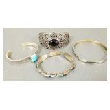 4 sterling silver bracelets incl Southwest, etc.