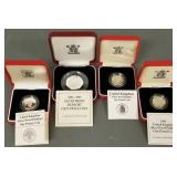 4 silver proof United Kingdom coins- 1992, etc.