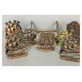 7 pair cast iron bookends incl ships, etc. & Art