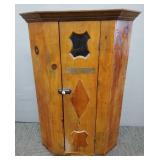 Primitive pine corner cabinet with door- 42'H 28'W