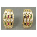 18K gold & multi-color gemstone earrings- 4.4g;