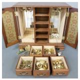 Vintage jewelry box w/ jewelry incl gold tone &