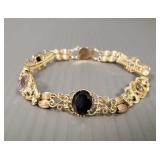 10K gold filigree multi- color gemstone bracelet-