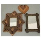 3 antique tramp art items incl heart pediment-