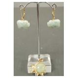 2 pcs 14K gold & jade elephant motif jewelry: