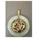 14K gold & jade pendant necklace s/w gemstones,