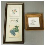 Antique watercolor triptych- flower- 2 signed incl