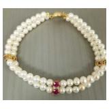 14K gold Pearl ruby & diamond bracelet- 10.1g;