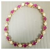 14K gold, ruby & diamond bracelet- 8g; 7 1/4'L