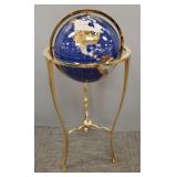 Stone inlaid globe on brass floor stand 38'H 16'W