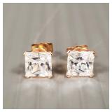 14k rose gold & square cut cz stud earrings- 1.2g,
