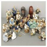 Collection Asian pottery & 2 carved wood figures