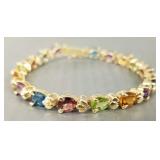 14K gold & multi-colored gemstone bracelet- 9.5g;