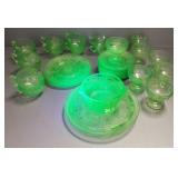 39 pcs uranium green depression glass-