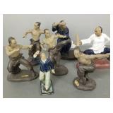 7 pottery/ mudmen martial arts fighter figures,