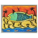 Signed Suits Green Fish Series #4- painted on