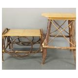 2 pieces of twig furniture: footstool & small