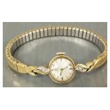 14K gold Omega wristwatch w/ diamonds- 17.0g