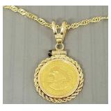 .999 fine gold medallion w/ 14K gold bezel &