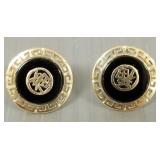 14K gold & black stone Asian character earrings-