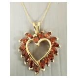 14K gold & garnet heart pendant/ necklace w/ over