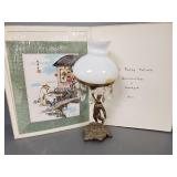 Brass figural 13"H lamp & an unframed Korean