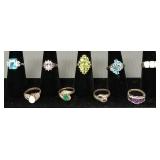9 asst. sterling silver rings s/w stones, etc.