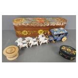 4 pcs rosemaled, etc. items incl 2 oval boxes &
