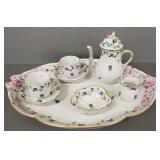 6 pc Herend blue cornflower tea set incl 16"L tray