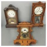 3 antique clocks: wall hanging kitchen 27"H &