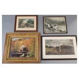 4 vintage, etc prints- 1 in Lg. Victorian frame &