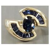 10K gold ring s/w sapphires- 4.4g; size 7