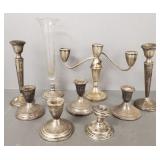 Gp weighted sterling silver candlesticks, etc.