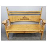 Antique quarter sawn oak settee w/ crewel work