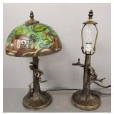 2 figural lamp bases- 1 w/ painted shade-