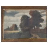 Vintage oak framed colored engraving/ print-