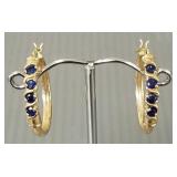 14K gold & sapphire hoop earrings- 3.3g; 1"