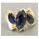 14K gold sapphire & diamond ring- 5.3g; size 7