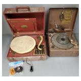 2 vintage portable phonographs, etc. incl "Mail-A-
