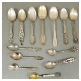13 asst. sterling silver souvenir, etc. spoons-