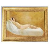 Vintage oil painting on board- reclining nude