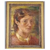 Vintage signed portrait oil painting on board of a