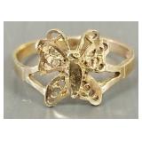 10K gold filigree ring- butterfly motif- 1.8g;